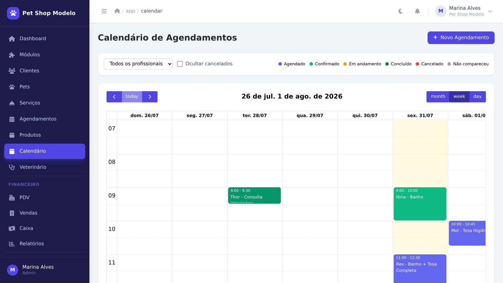Tela de Calendário do TubiPet